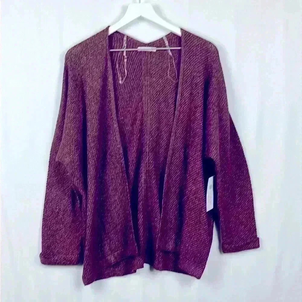 Pink Clover Women’s Sweater Burgundy M Open Front Cuffs Raglan Sleeves Stretch